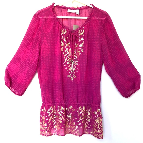 Chico's Tops - Sheer Chico’s hot pink bengal blouse NWT size 3